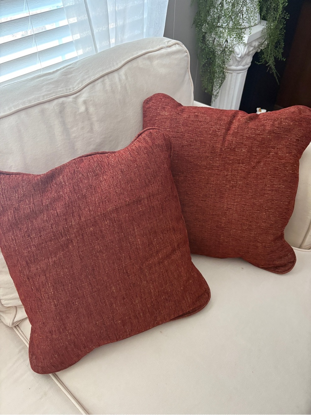 Set of Two Rust Red Throw Pillows